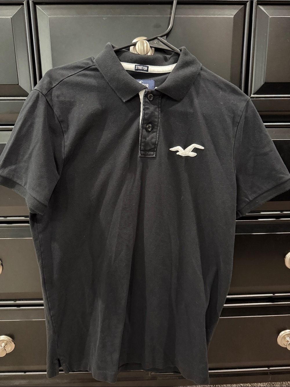 Hollister Men’s Black Polo with White Seagull Logo